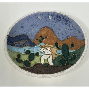 Mexican Clay Pottery Plate Decorative Wall Hanging Art Handpainted 6.5"